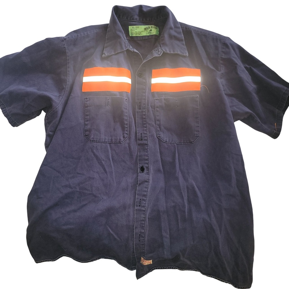 Red Kap Mens XL Navy Blue Short Sleeve Reflective Safety Work Shirt